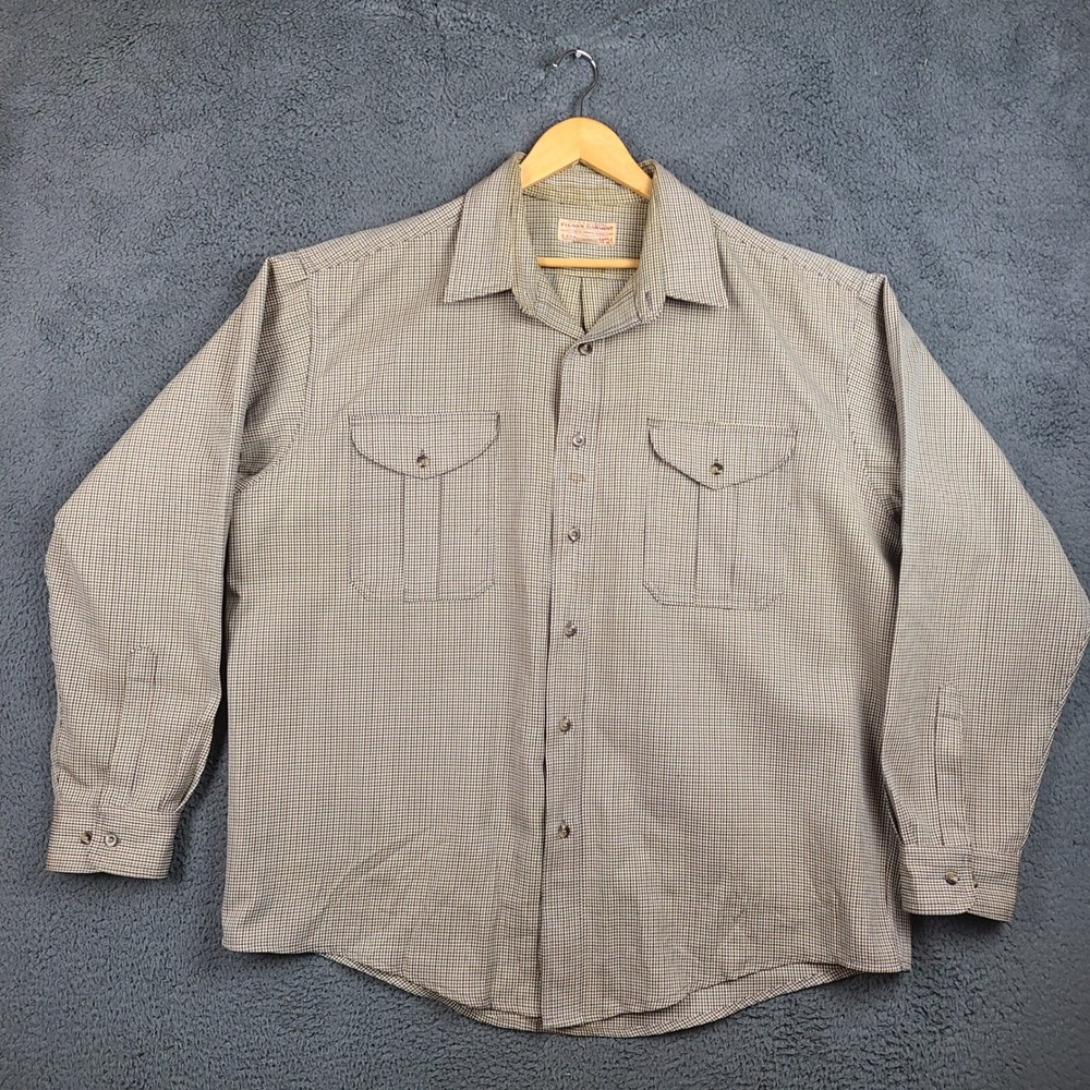 Filson Garment Virgin Wool Houndstooth Shirt Mens XXL Tan Brown Made in USA
